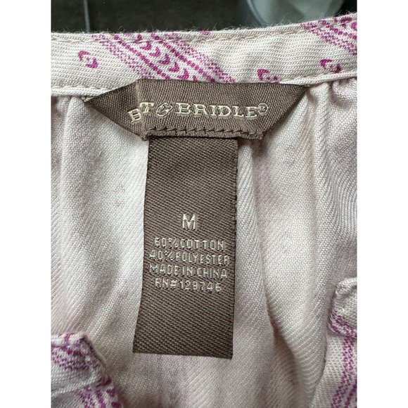 Bit & Bridle‎ Shirt Tan Pink Peasant Farmhouse Boho Woman's Medium Flare Sleeve - Picture 5 of 7